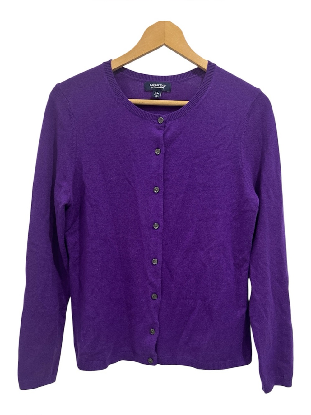 Lands' End 100% Cashmere Button Up Cardigan Sweater in Purple - Medium (10-12)